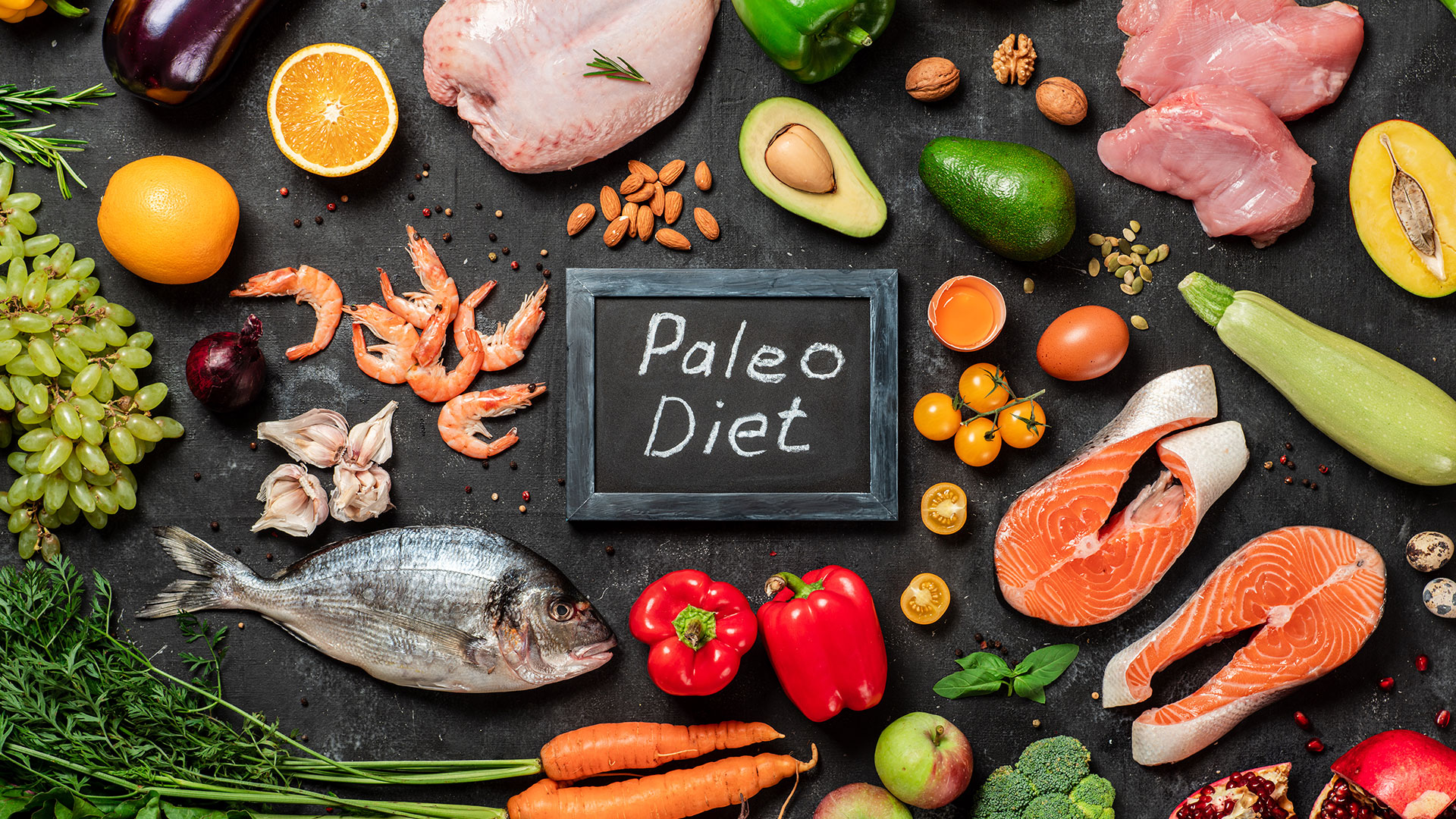 A spread of paleo diet foods